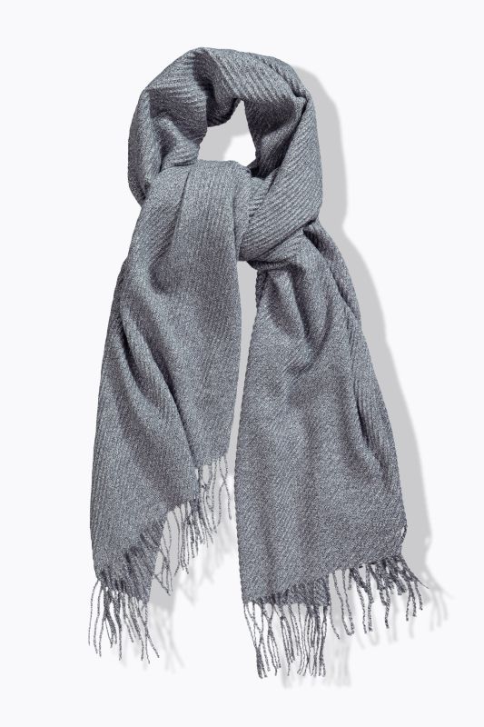Ribbed Knit Fringed Hem Scarf