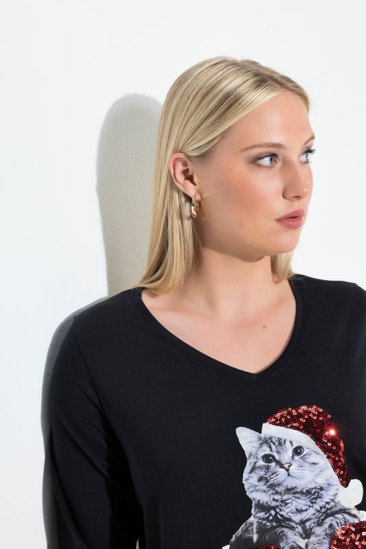 Блуза с коледен принт на котка