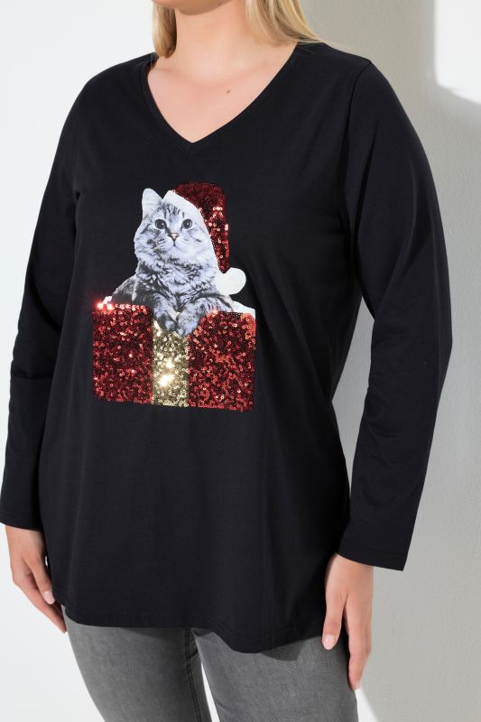 Блуза с коледен принт на котка