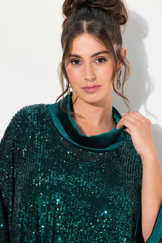 Oversized Cowl Neck Sequin Tee