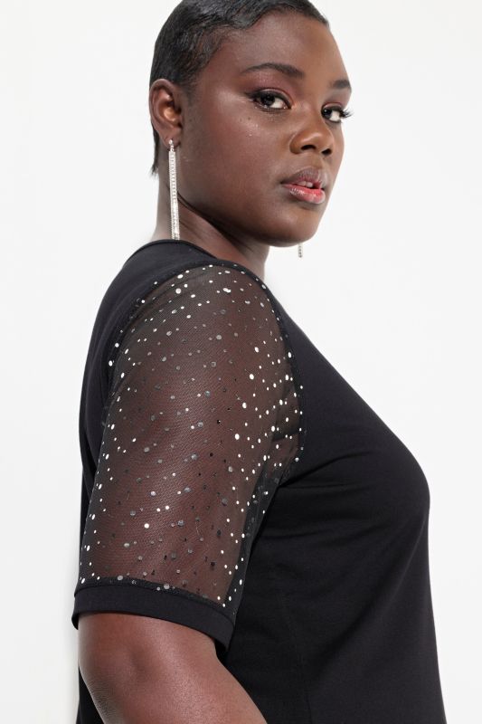 Sequined Mesh Sleeve Blouse