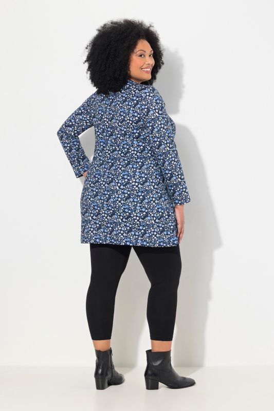 Polka Dot Print V-Neck Long Sleeve Swing Cotton Knit Tunic