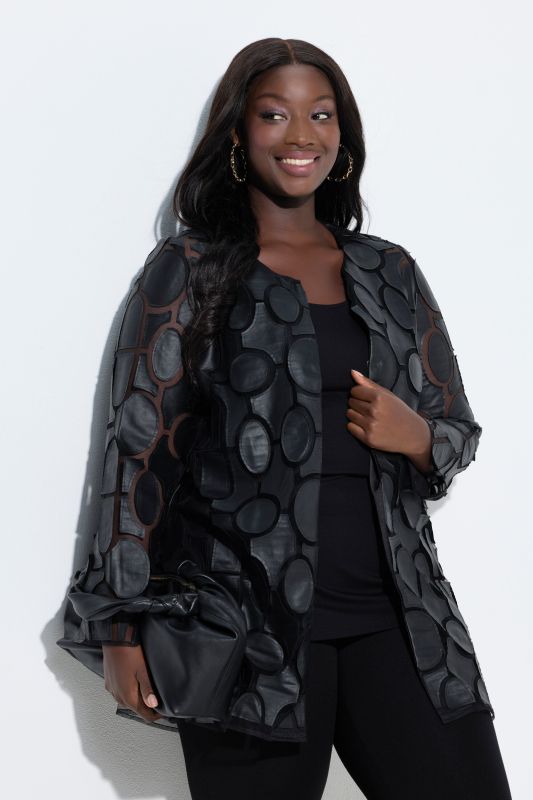 Сако от изкуствена кожа с мрежест акцент