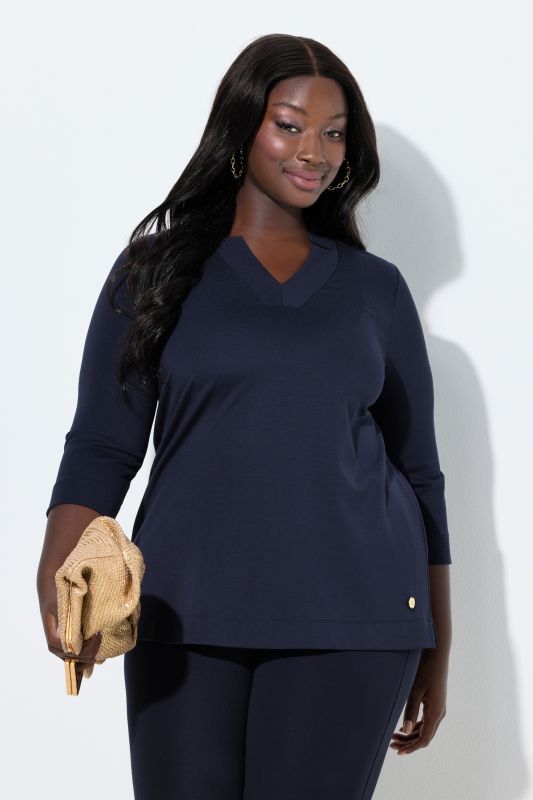 Split Neckline 3/4 Sleeve Tee