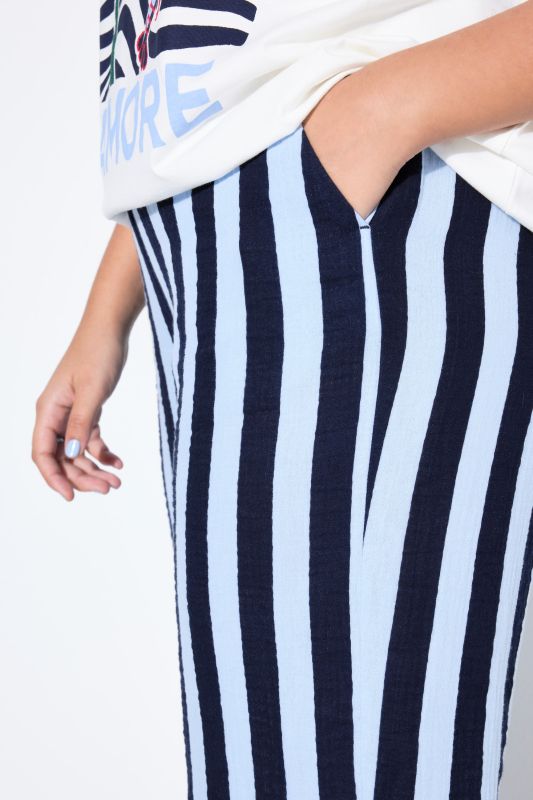 Striped Muslin Elastic Waist Pants