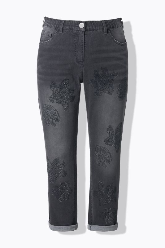 Дънки тип Boyfriend с цветя от камъчета