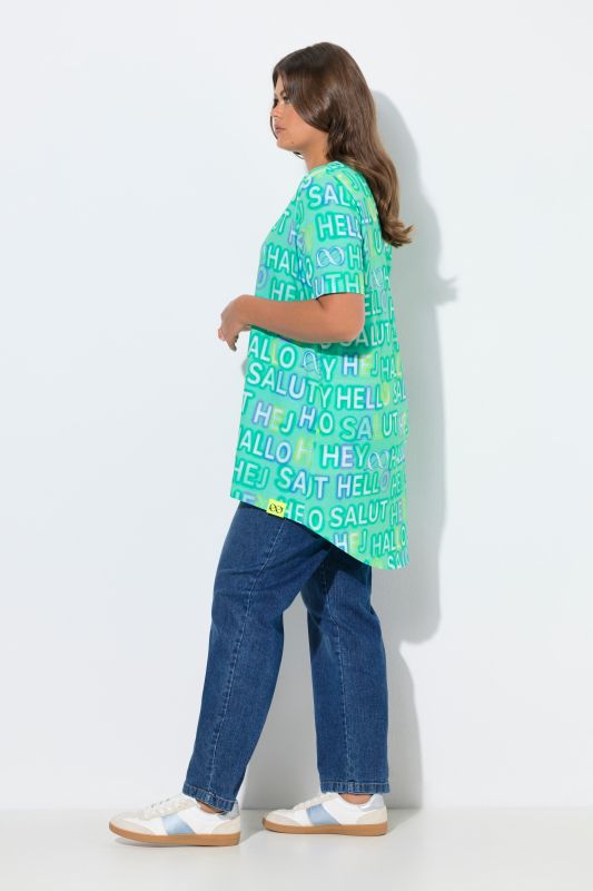 Greeting Print Short Sleeve  Knit Tunic