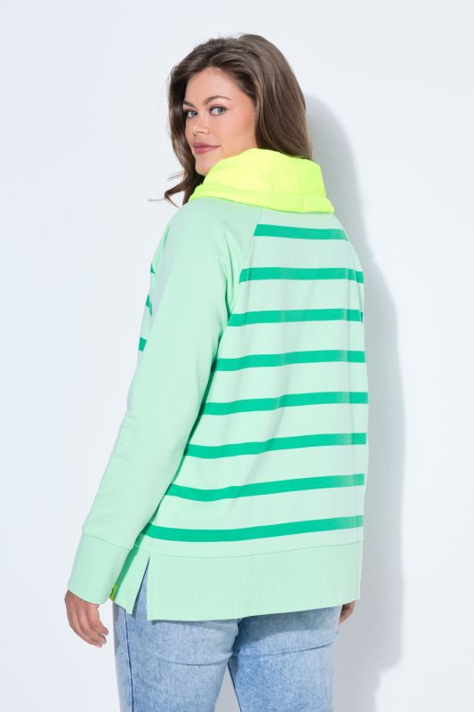 Neon Contrast Color Striped Collared Sweatshirt