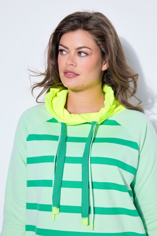 Neon Contrast Color Striped Collared Sweatshirt