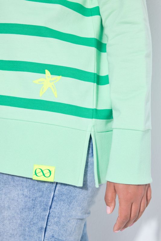 Neon Contrast Color Striped Collared Sweatshirt