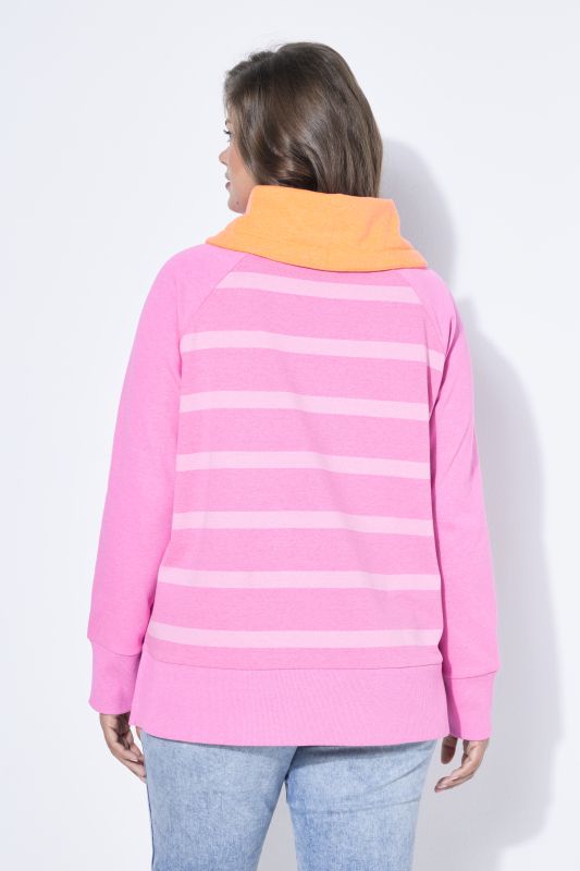 Neon Contrast Color Striped Collared Sweatshirt