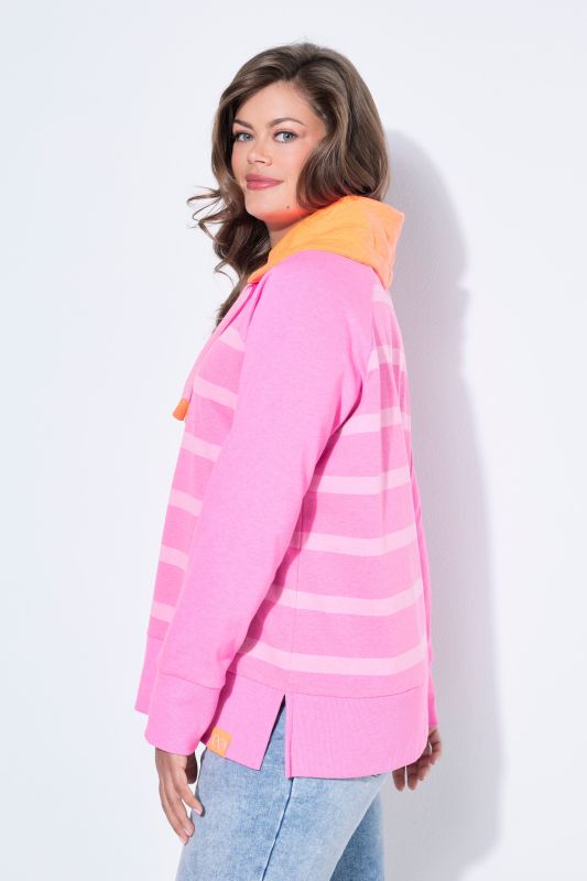 Neon Contrast Color Striped Collared Sweatshirt