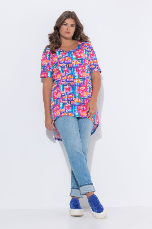 Watercolor Letter Short Sleeve Knit Tunic