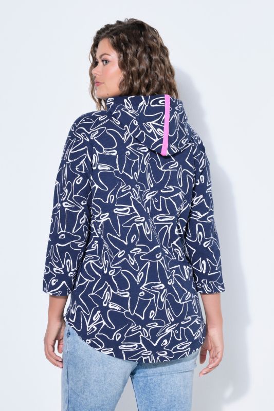 Starfish Print 3/4 Sleeve Hoodie