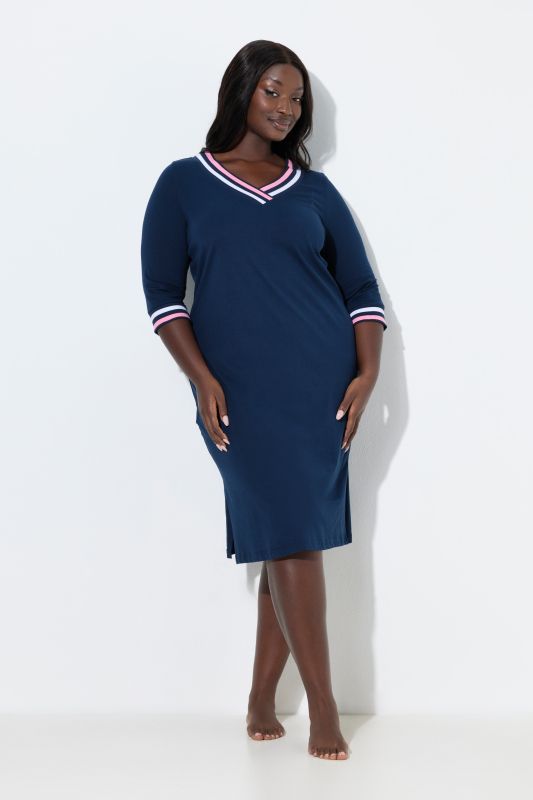 Sporty Stripe Trim V-Neck Cotton Nightgown