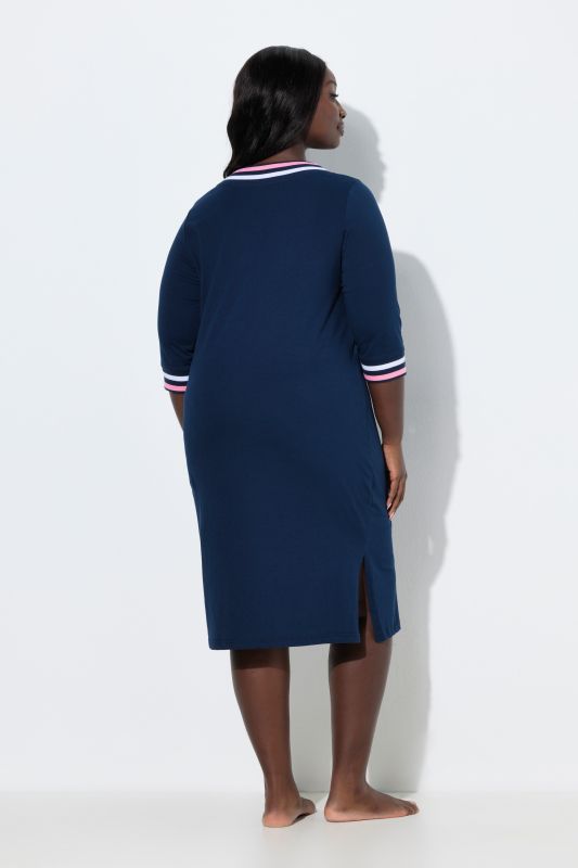 Sporty Stripe Trim V-Neck Cotton Nightgown