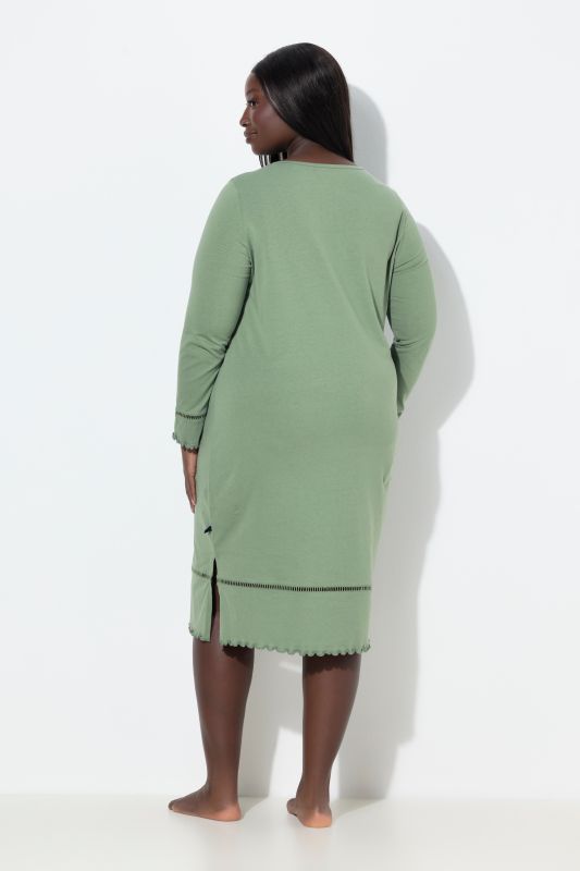 Ladder Lace Trim Lettuce Edge Cotton Knit Nightgown