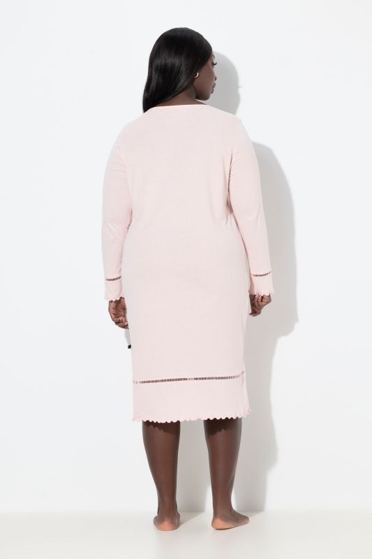 Ladder Lace Trim Lettuce Edge Cotton Knit Nightgown