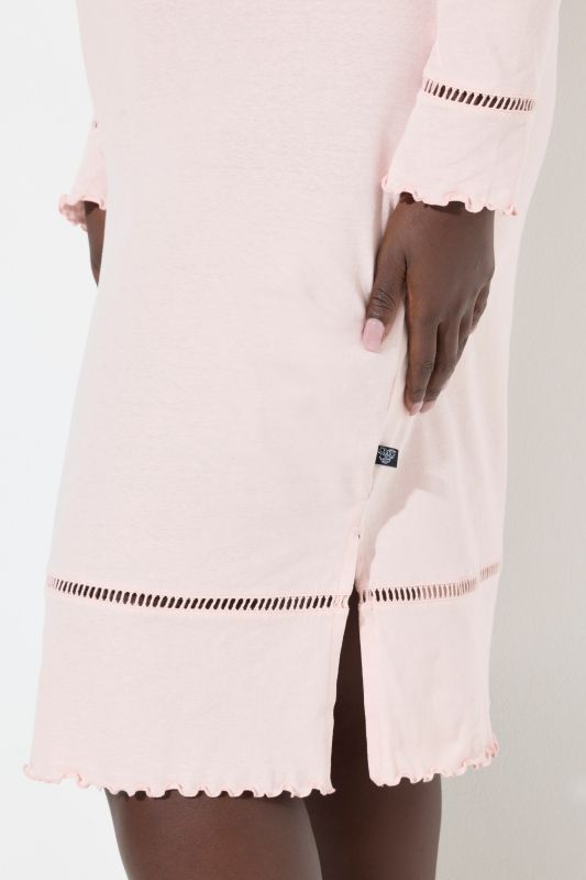 Ladder Lace Trim Lettuce Edge Cotton Knit Nightgown