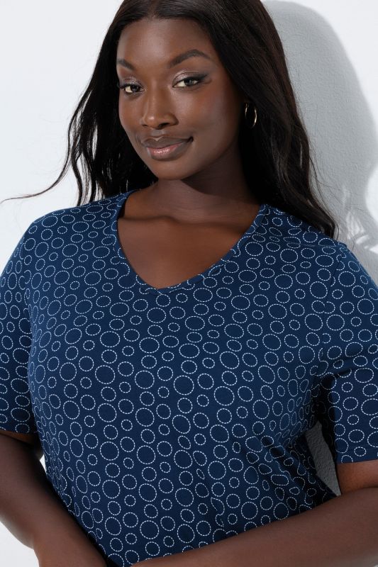 Circle Print Short Sleeve Cotton Knit Nightgown