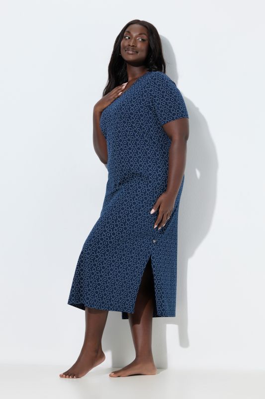 Circle Print Short Sleeve Cotton Knit Nightgown