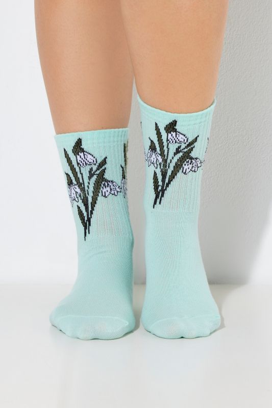 Ribbed Cuff Floral Detail Crew Socks