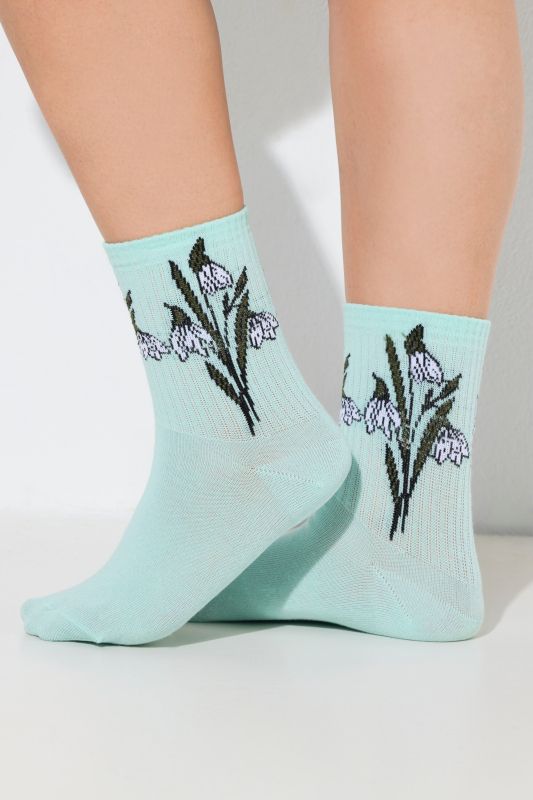 Ribbed Cuff Floral Detail Crew Socks