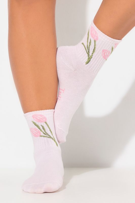 Ribbed Cuff Floral Detail Crew Socks