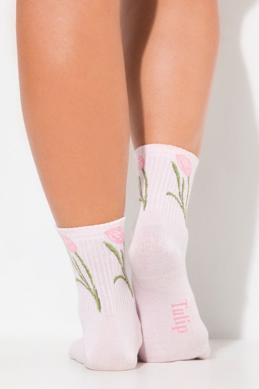 Ribbed Cuff Floral Detail Crew Socks