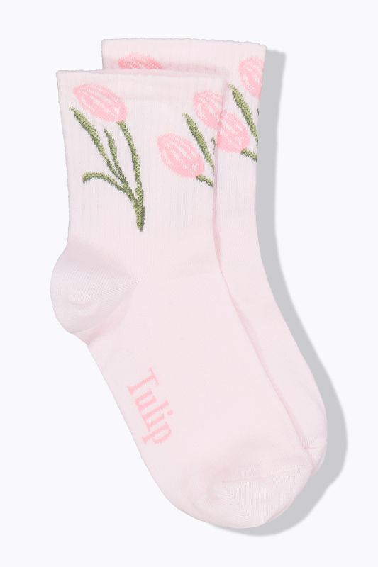 Ribbed Cuff Floral Detail Crew Socks