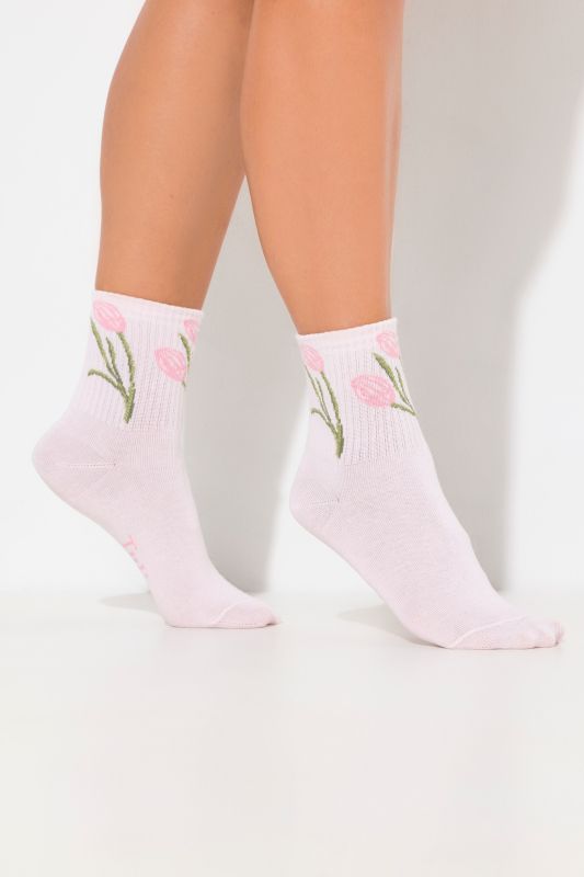 Ribbed Cuff Floral Detail Crew Socks