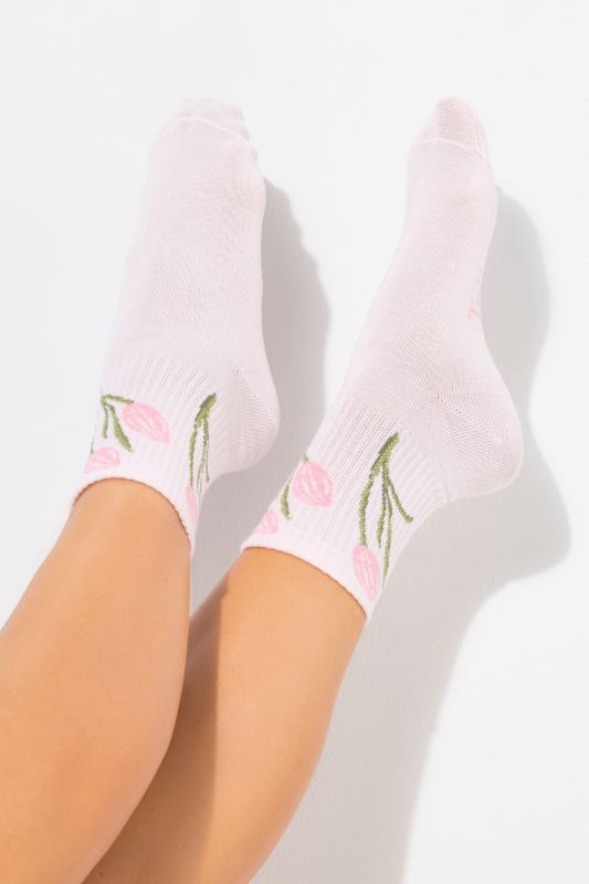 Ribbed Cuff Floral Detail Crew Socks