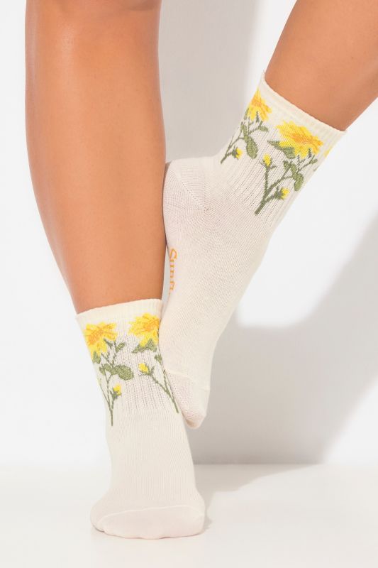 Ribbed Cuff Floral Detail Crew Socks