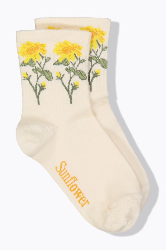 Ribbed Cuff Floral Detail Crew Socks