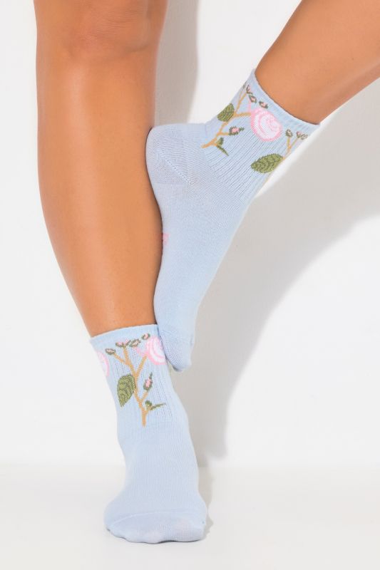 Ribbed Cuff Floral Detail Crew Socks