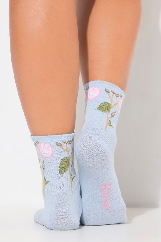 Ribbed Cuff Floral Detail Crew Socks