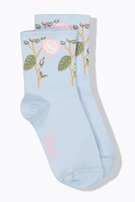 Ribbed Cuff Floral Detail Crew Socks
