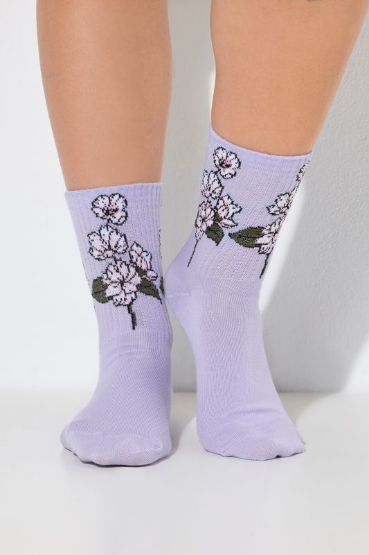 Ribbed Cuff Floral Detail Crew Socks