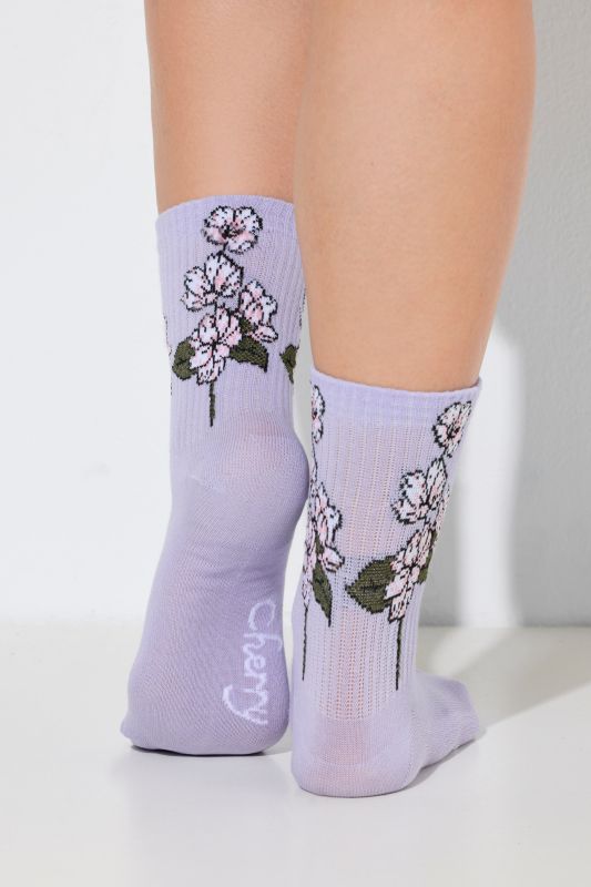 Ribbed Cuff Floral Detail Crew Socks