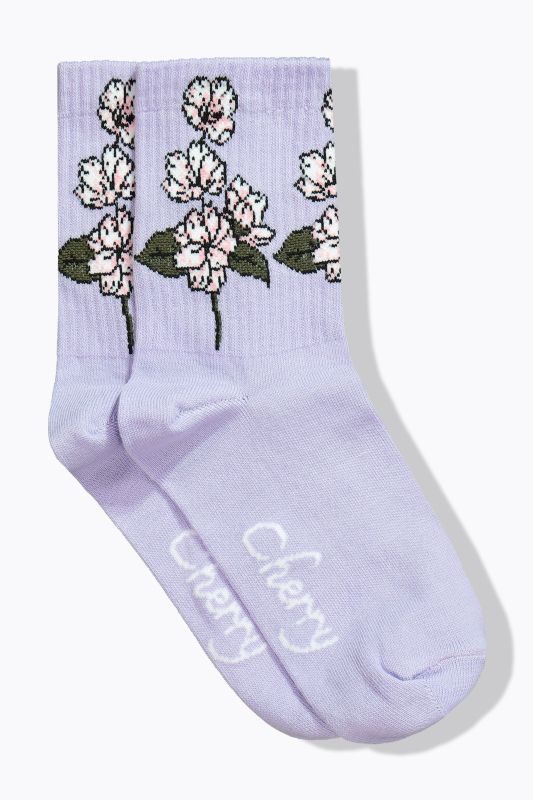 Ribbed Cuff Floral Detail Crew Socks