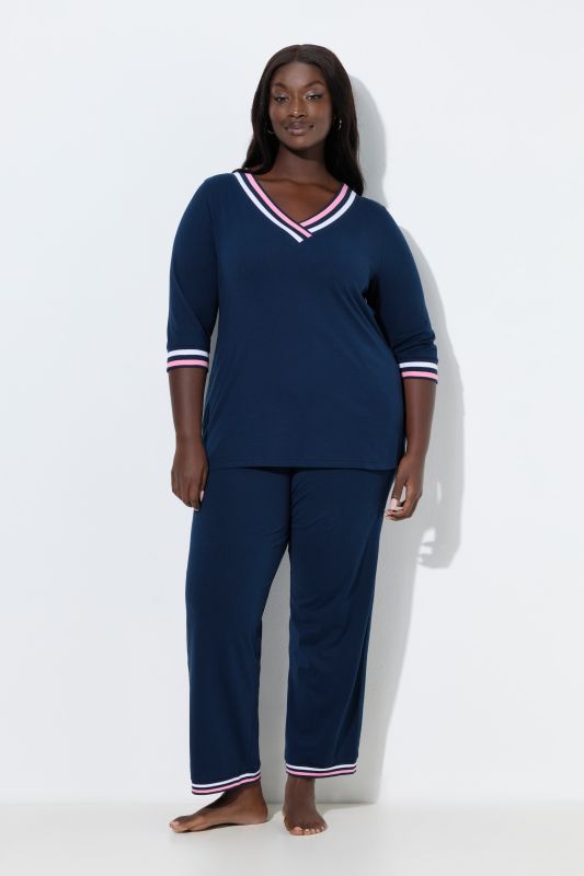 Stripe Trim 3/4 Sleeve Pajamas