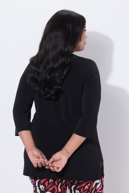 Matte Jersey V-Neck Swing Vented Three Quarter Sleeve Tunic