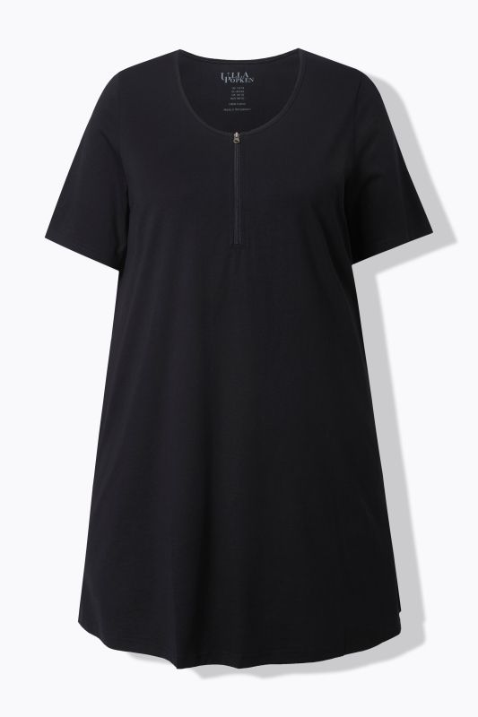 Zipper Neckline Knit Short Sleeve Pocket Tunic