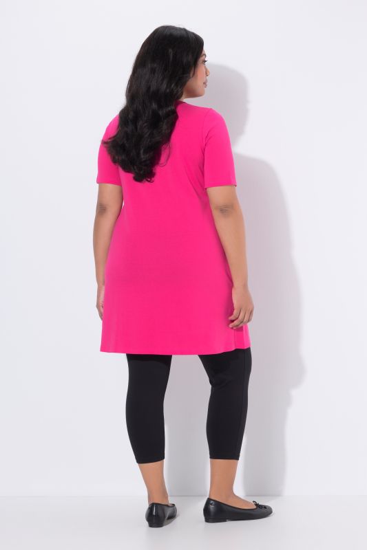 Zipper Neckline Knit Short Sleeve Pocket Tunic