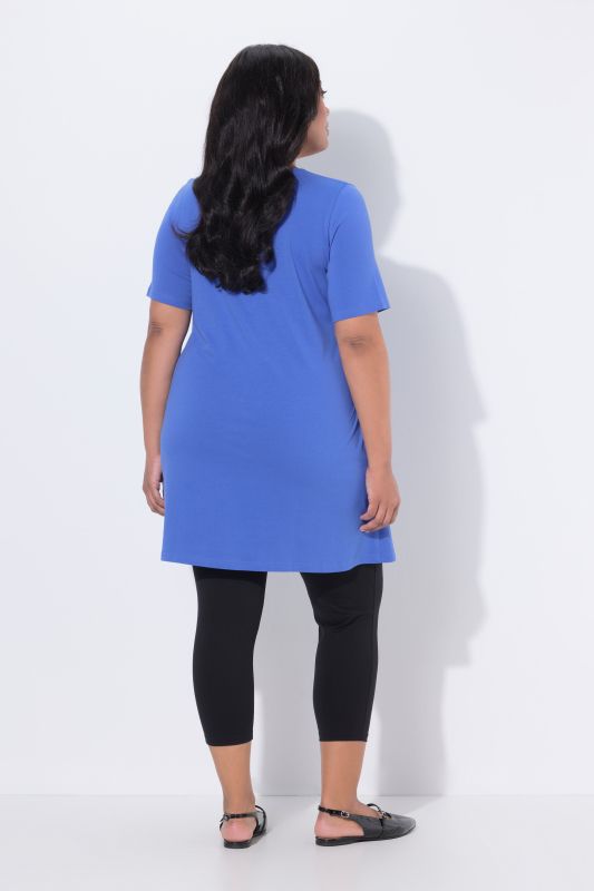 Zipper Neckline Knit Short Sleeve Pocket Tunic