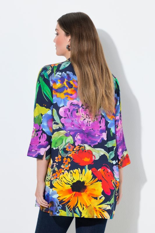 Foxglove Print 3/4 Sleeve Tunic Blouse