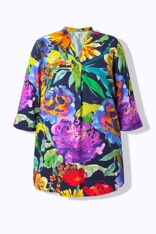 Foxglove Print 3/4 Sleeve Tunic Blouse