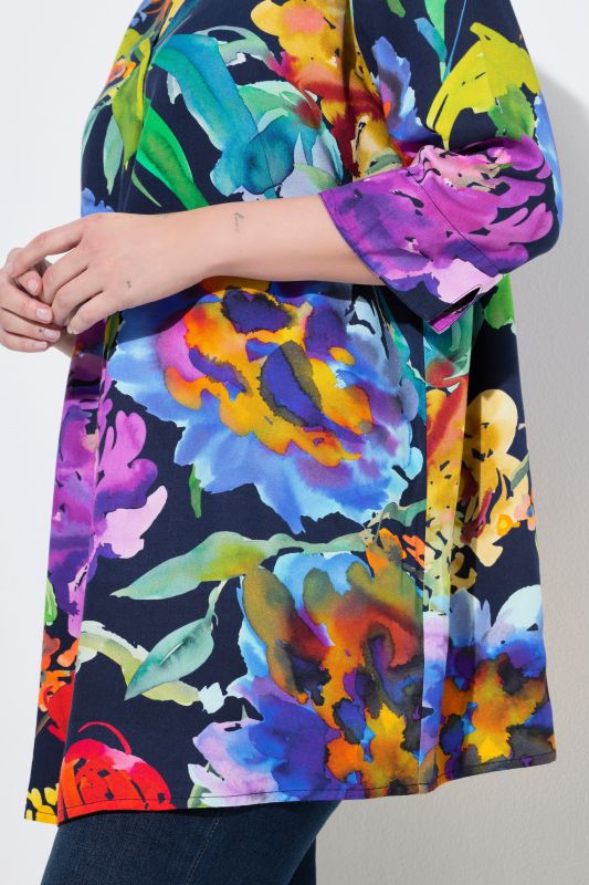 Foxglove Print 3/4 Sleeve Tunic Blouse