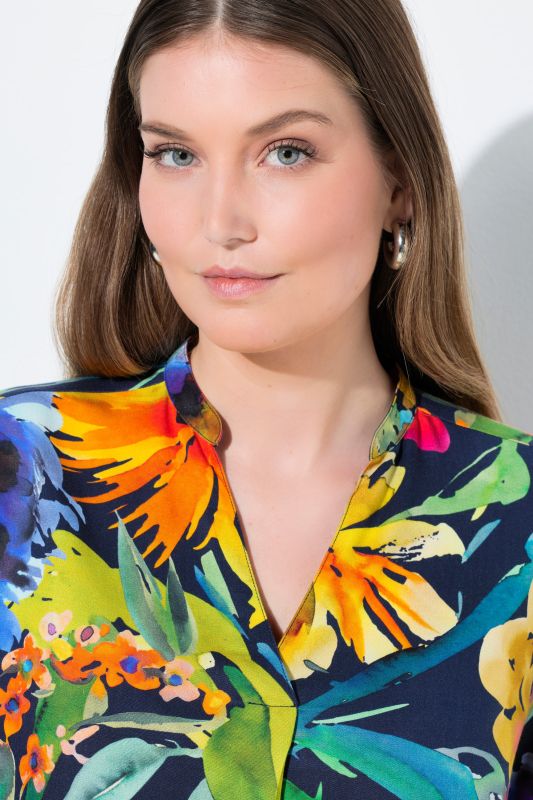 Foxglove Print 3/4 Sleeve Tunic Blouse