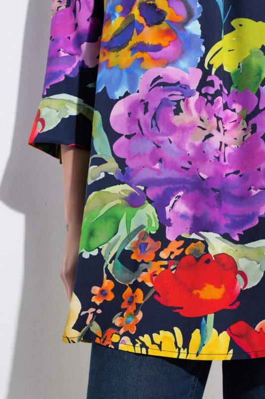 Foxglove Print 3/4 Sleeve Tunic Blouse